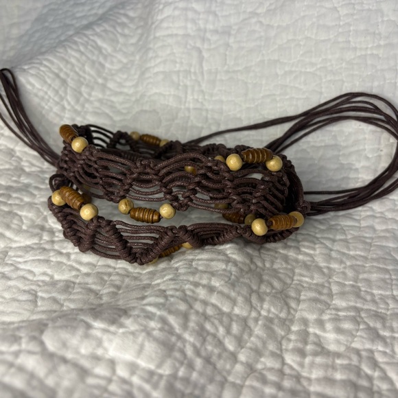 Vintage Boho Macrame Woven Belt with Wooden Beads – Adjustable Brown - Picture 8 of 11